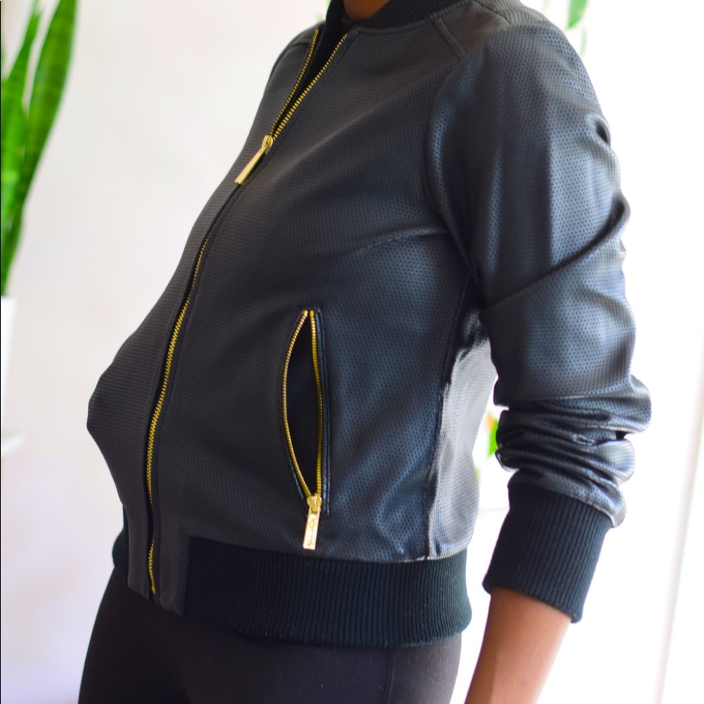 Michael Kors Perforated Leather Bomber Jacket